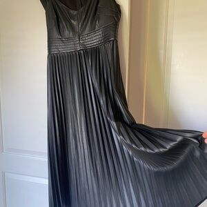 Guess Black Faux Leather pleated dress- Maxi Gown